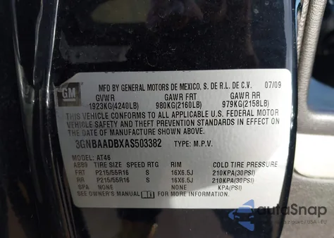 2010 Chevrolet Hhr Ls z USA, uszkodzony, nr VIN 3GNBAADBXAS503382